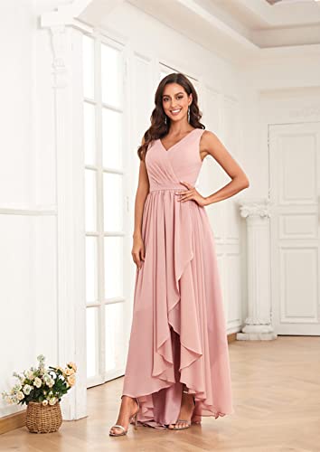 MAGGCIF V Neck Bridesmaid Dresses Long for Women with Pockets A Line Chiffon Formal Evening Gowns3