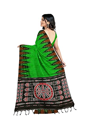Image of Quetzal Women's Handloom Pure Cotton Sambalpuri Ikkat Katki Print Design Saree With Blouse Piece