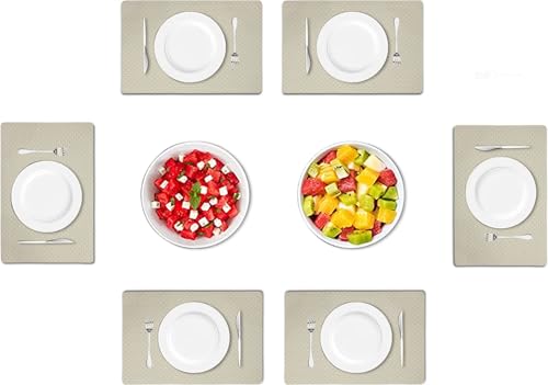 Image of Amazon Brand - Umi PVC Vinyl Foam Design Placemat STPG127 | Heat Resistant, Wipe Clean, Anti-Skid Table Mats for Dining Table, Kitchen & Home Decor (30x45 CM Cream Set of 6)