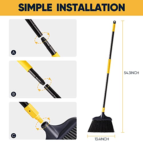 Yocada Heavy-Duty Broom Outdoor Indoor Commercial 3 Pcs Perfect For Courtyard Garage Lobby Mall Market Floor Home Kitchen Room Office Pet Hair Rubbish 54Inch #TOP2