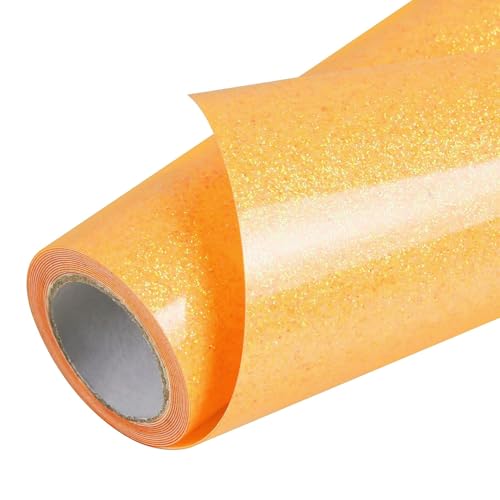 TORC Neon Orange Glitter HTV Heat Transfer Vinyl Roll 12 inch x 5 ft Iron on Vinyl for T Shirts Fall Thanksgiving Crafts