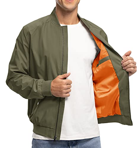 Ysento Men's Bomber Jackets Windbreaker Lightweight Active Performance Track Running Jackets Army Green M #TOP2