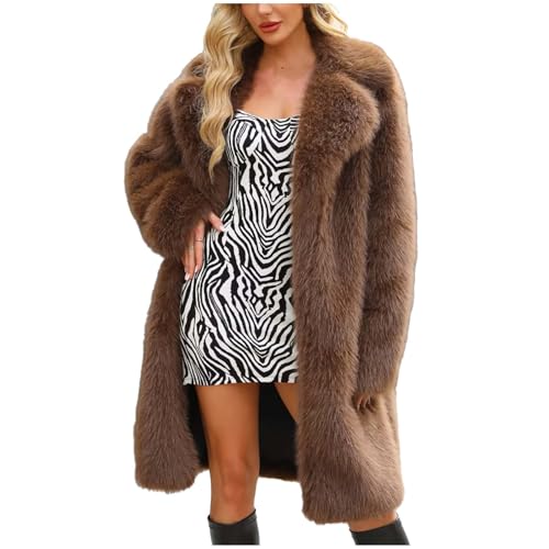 Pelzmantel für Damen, lange Fleecejacke, Kunstfell, langer Mantel, Jacke, Cardigan, warm, warm, dick, Parka, Wintermode, lässig, einfarbig, Reverskragen, dicke...