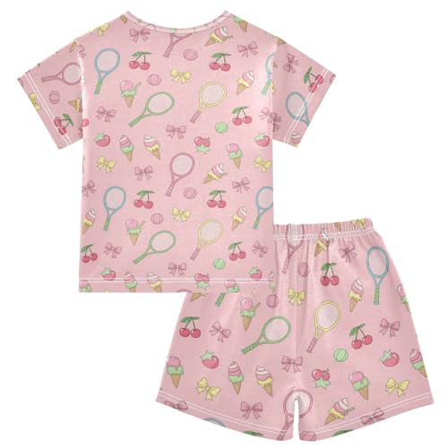 Pajama Short Sets Tennis Ice Cream Pattern Soft Cotton Summer Sleepwear 2 Piece PJS Size 5-14T2