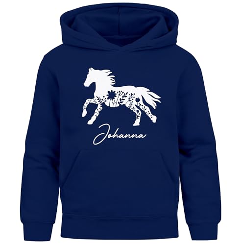 SpecialMe® Kinder Hoodie Mädchen Pferde Reiten Mädchengeschenk personalisiert mit Name Namensgeschenk Navy 152