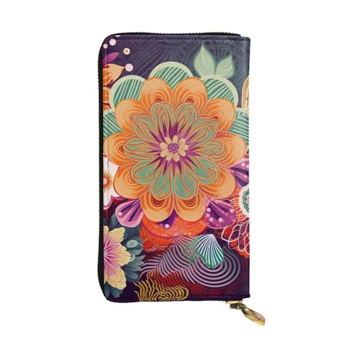 Portefeuille pour femme en cuir artisanal avec grande capacité de rangement et finitions fleur