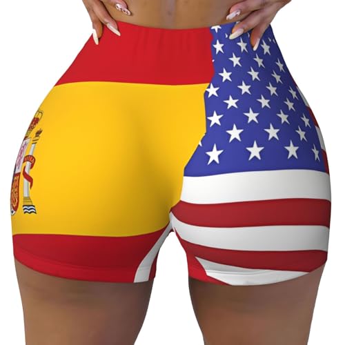 American Spain Flag Pattern Sports Shorts, high Elastic Slim Fitness Pants, Suitable for Yoga/Leisure/Daily wear