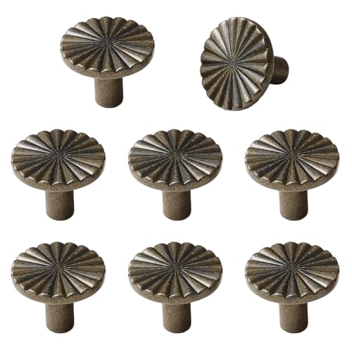 Nlvnmv 8 Pack Antique Brass Cabinet Knobs, Classic Vintage Zinc Alloy Drawer Pulls for Kitchen, Bathroom, and Furniture Hardware