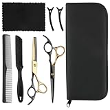 Hair Cutting Scissors Kit Hairdressing Scissor Professional Barber Flat Cut Tooth Scissors Bangs Thinning Shears Set Stainless Steel with Hairpin Comb for Men Women
