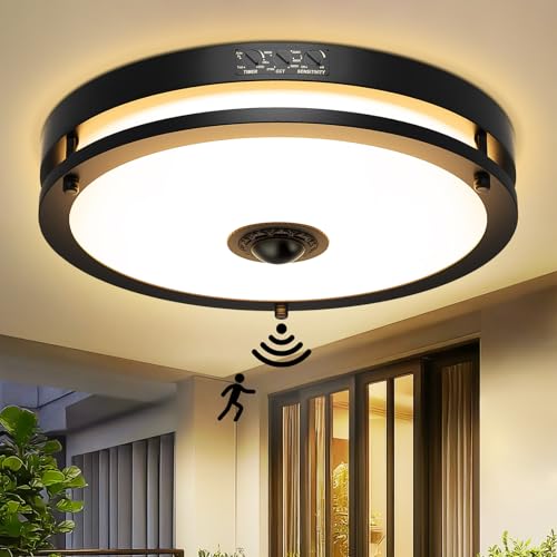 OYKYOHEI 24W LED Motion Sensor Outdoor Ceiling Light 12IN LED Ceiling Light 2700K/3000K/3500K/4000K/5000K 5 Color Options Dusk to Dawn Flush Mount Ceiling Light Fixture for Porch Entryway Garage