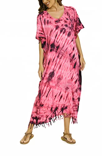 Image of Beautybatik Women Hippie Tie Dye Caftan Kaftan Loungewear Maxi Plus Size Long Dress XL to 4X