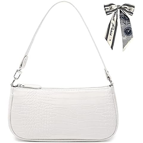 90s Women's Shoulder Bag, Retro Shoulder Bag, Small with Chic Crocodile Embossing Print, Handbags, Clutch Purse, Messenger Crossbody Bag, Mini Bag, White #2 Cover