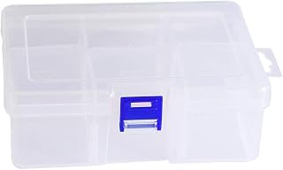 6 Compartments Jewelry Earring Necklace Bead Storage Box Clear Plastic Adjustable Container Case (Blue)