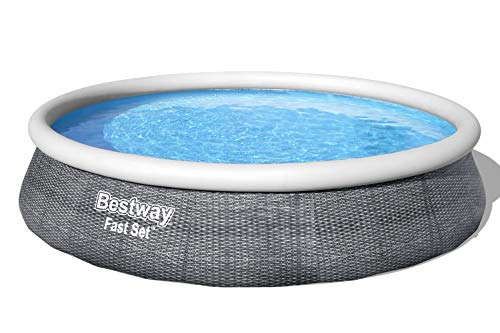 Bestway 57323E Fast Ground Set Round Top Ring Swimming Pool, Includes 530 Gallon Filter Pump, 13' x 33", Rattan