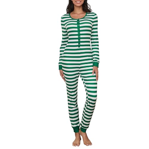 LYSINK Women's Sexy Bodycon Jumpsuit One Piece Pajamas Butt Button Back Flap V Neck Romper Bodycon Bodysuit Sleepwear (Ca Green White, M)
