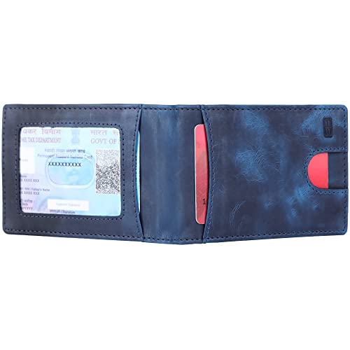 Image of Brooklyn Bridge Genuine Leather Money Clip Wallet for Men Crazy Horse Blue - Premium Slim RFID Protected Wallet with Cash Clip & Multiple Card Slots, Stylish Front Pocket Design, Gift for Men