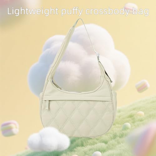 Image of JANKS Small Puffer Crescent Shoulder Bag for Women, Nylon Quilted Puffy Crossbody Purse, Cute Hobo Shoulder Handbags