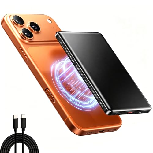 0.8cm Power Bank Magnético   Batería Externa Ultra Fina, Carga Rápida PD20W C C（1M）, Cargador Inalámbrico Qi Compatible con iPhone (Serie13/14/15/16/17)