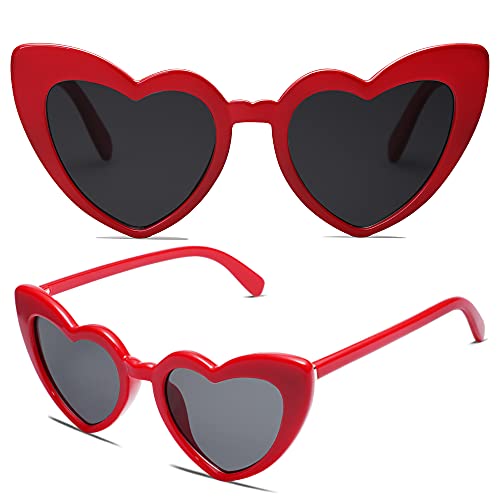 VANLINKER Heart Shaped Sunglasses Women Trendy Retro Cat Eye Sunglasses Gift Idea VL9604, Ac3 Red Frame/Grey Lens