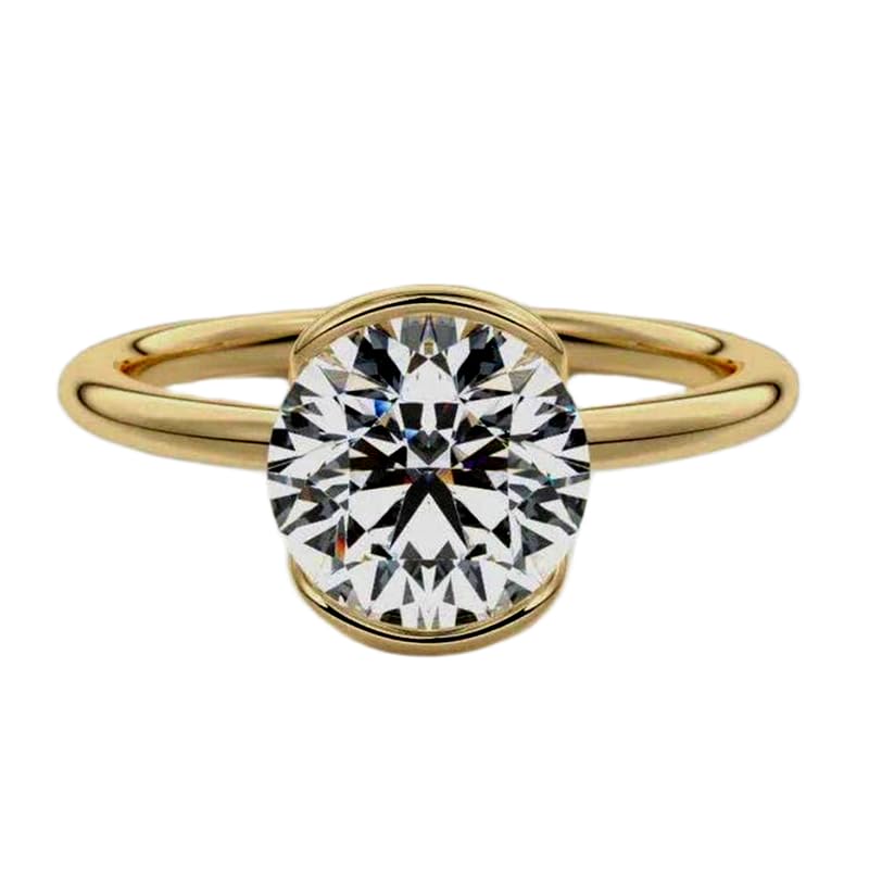 Bague solitaire en argent sterling 925 avec pierre de moissanite naturelle transparente | Anneau plaqué or serti de diamants | WW_DHR_0558