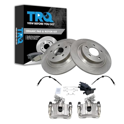 Image of TRQ Rear Brake Pad and Rotor Set Ceramic Rotors Calipers Hoses Compatible with 2007-2008 Mazda 5