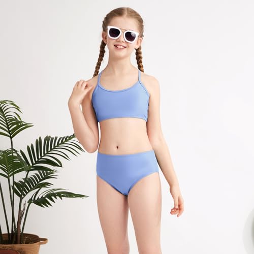 Image of Weixinbuy Girls 3 Piece Swimsuit Bathing Suits Solid Bikini Set with Printed Sports Shorts Swimwear for 9-16Y Teen Girls