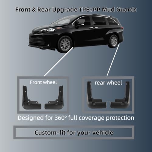 Image of No Drill Mud Flaps Compatible with 2021-2025 Toyota Sienna /Granvia(All Hybrid Models)，OEM Style Textured Black Custom Fit All Weather Toyota Sienna /Granvia Exterior Accessories(Set of 4)