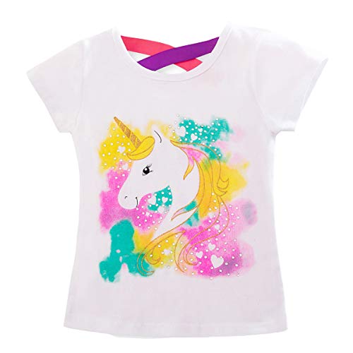 TTYAOVO Camiseta de Algodón Unicornio para Niñas, Camiseta de Manga Corta para Niños...