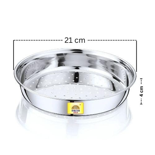 Image of Rakesh Gold Stainless Steel Colander & Strainer for Kitchen Use - Multi-Use Channi /Steel Chalni with Holes for Washing Rice, Fruits, Vegetables & Wheat (Regular Size) (Small Size, Hole CHALNI)