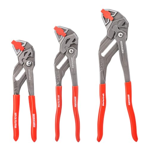 GEINXURN 7/10/12-Inch Pliers Wrench, 1PC Smooth V-Jaw Pliers with 24-Position Push-Lock, Fast Adjustable Slip Joint Pliers Set for Plumbing, Home Repair, and Pipe Fittings
