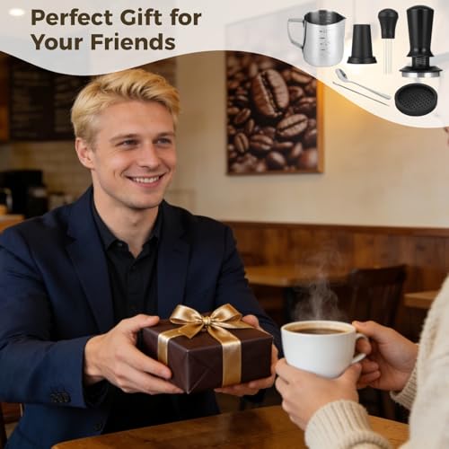 YOFAPA 7 Pcs Coffee Tamper Set, 5 cm / 1.97 in Espresso Barista Coffee Machine Accessories with Calibrated Spring Tamper, Milk Frothing Pitcher, Coffee Art Pen, Stencils, Tamper Mat - Image 4