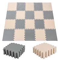 CROWNSHOP 20pcs Foam Play Mat Kids Play Mat Interlocking Floor Tiles Multi Colour 30x30CM Soft EVA Baby Floor Mats for Children's Play and Crawl (Grey+Off White)