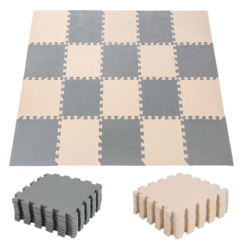 CROWNSHOP 20pcs Foam Play Mat Kids Play Mat Interlocking Floor Tiles Multi Colour 30x30CM Soft EVA Baby Floor Mats for Children's Play and Crawl (Grey+Off White) CROWNSHOP 20pcs Foam Play Mat Kids Play Mat Interlocking Floor Tiles Multi Colour 30x30CM Soft EVA Baby Floor Mats for Children's Play and Crawl (Grey+Off White)