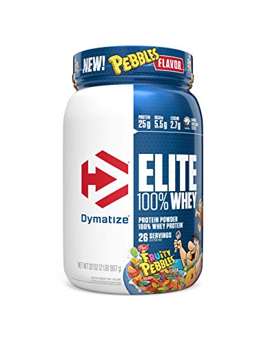 Dymatize Elite 100% Whey Protein Powder, 25g Protein, 5.5g BCAAs & 2.7g L-Leucine, Quick Absorbing & Fast Digesting for Optimal Muscle Recovery, Fruity Pebbles, 2 Pound, 26 Servings.