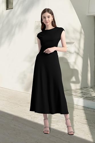 magifairy Women's 2 Piece Summer Outfits Knit Short Sleeve Crop Top High Waist Midi Skirt Set（Black，M）