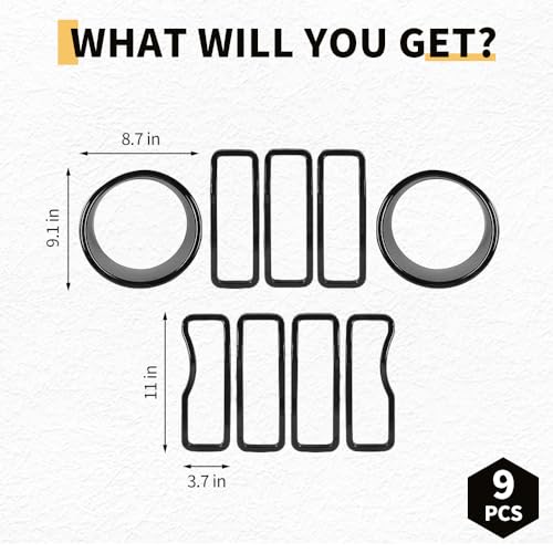 Image of MAXDOM Grill Inserts Headlight Covers Set Fits for (2024-2026) Wrangler JL and Gladiator JT partial models (Exclued Sport, Sport S and Mojave)