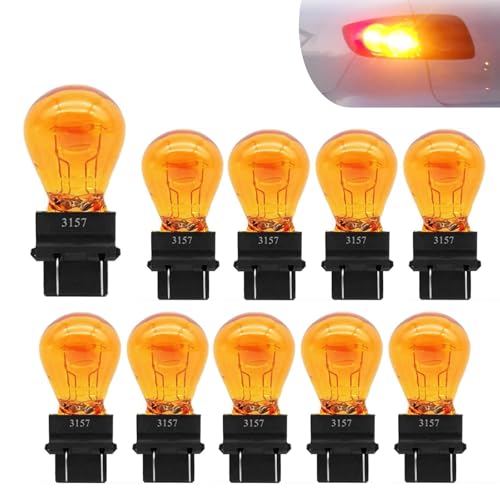 CyperFair 10 PCS 3157 Miniature Car Halogen Brake & Turn Signal Bulbs – 12V 21/5W Waterproof Side Marker & Tail Lights, Universal Replacement for Trucks, SUVs, Cars (Amber)