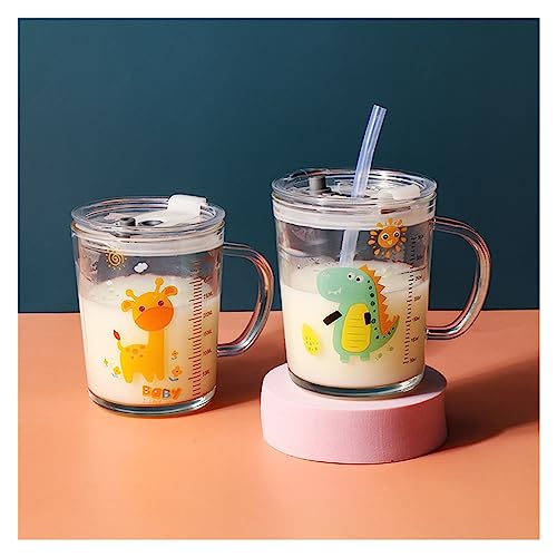 Vasos de vidrio, tazas, cristalería para el hogar, vidrio de vacaciones, vajilla, tazas de agua, tazas creativas para niños con escalas, vasos de paja a prueba de caídas con tapas, taza de desayuno de