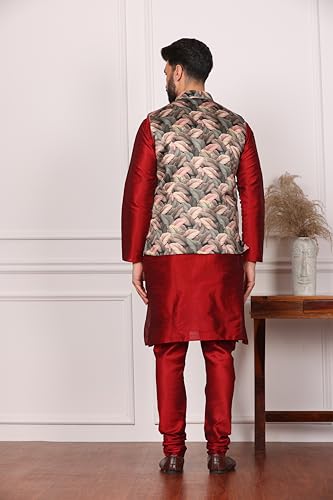 Image of Kurta With Churidar & Multicolor Nehru jacket Set
