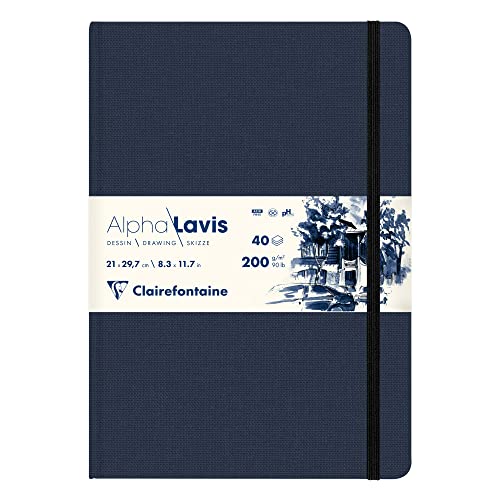 Clairefontaine 975962C - Carnet Cousu Alpha Lavis - 40 Feuilles Papier Dessin Lisse Blanc Alpha Lavis A4 21x29,7 cm 200g - Idéal pour les arts graphiques