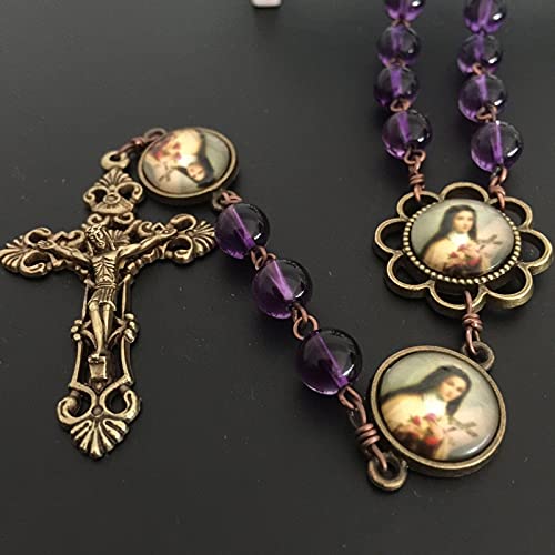 Elegantmedical Amethyst St.therese Rosary Cross Crucifix 5 Decade Necklace Beads Catholic Mens Womens #TOP3