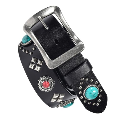 Fashion Rivet Leather Belts Studded Decoration Adjustable Prong Buckle Metal Punk Rock Style Neutral Jeans Belt(105cm/waist:35", Black)3