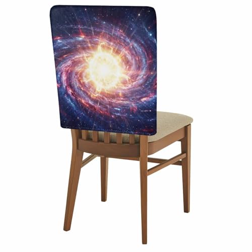 TvonTa Tey 4Pack Dining Room Chair Back Covers Galaxy Planet Theme Stretch Spandex Chair Cover Washable Slipcovers, Moon Outer Space Removable Furniture Protectors for Home Kitchen Wedding Party