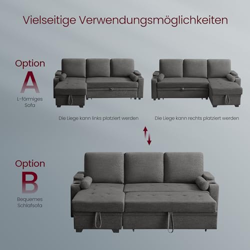 ideal für Home-Office mit Stauraum für Bettwäsche und Kissen (98 Zeichen). - Detailansicht von VASAGLE Schlafsofa mit...
