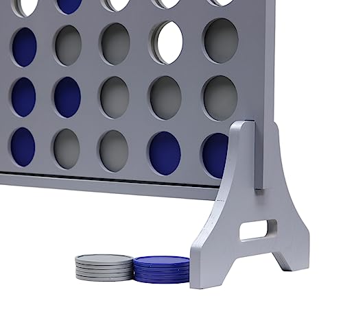 Image of Giant 4 in a Row Game for Family & Adults - Tailgating Pros Jumbo Grey Wooden Four in a Row Indoor & Outdoor Yard Game for Family Party Fun, Portable Activities for Patio, Backyard, and Camping