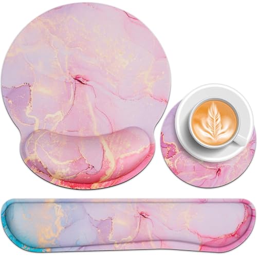 Acezeek 3-in-1 Sottomano Scrivania Set,Tappetino Mouse Poggiapolsi+Poggiapolsi Tastiera+Coaster,Mouse Pad con Antiscivolo,Tappetino Mouse Ergonomico,Pain Relief Mousepad Per Giochi,Casa,Ufficio