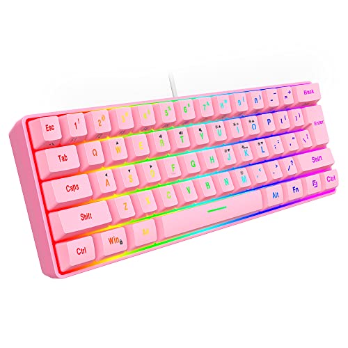 Image of Snpurdiri 60% Wired Gaming Keyboard, 61 Keys RGB Backlit Ultra-Compact Mini Gaming Keyboard for PC /Mac Gamer, Typist, Travel, Easy to Carry on Business Trip(Pink) | Backlit Ultra-Compact Mini Gaming Keyboard for PC /Mac Gamer, Typist, Travel, Easy to Carry on Business Trip