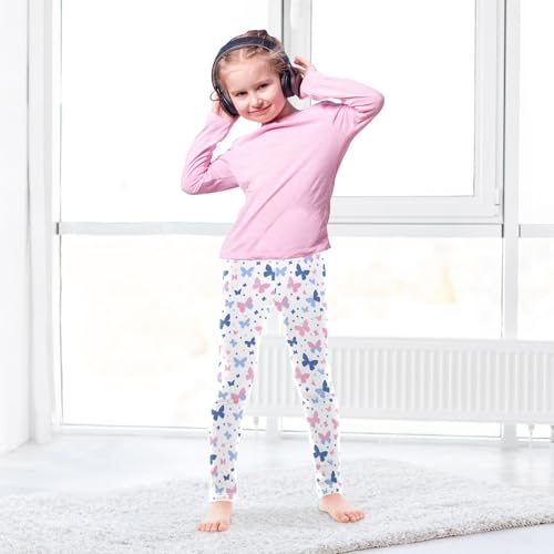 senya Girls Printed Leggings Yoga Pants Blue Pink and White Butterflies for Kids in 4t to 10 Years, 4T4