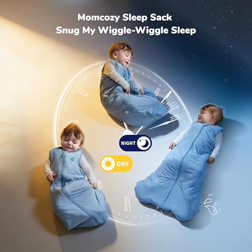 Image of Momcozy Sleep Sack for Baby 6-12 Months, 1.5 TOG Baby Wearable Blanket with Supportive Plush Filling, Two-Way Zipper for Easy Diaper Changes, Snap-Fit Design for Growing Babies, Medium, Blue