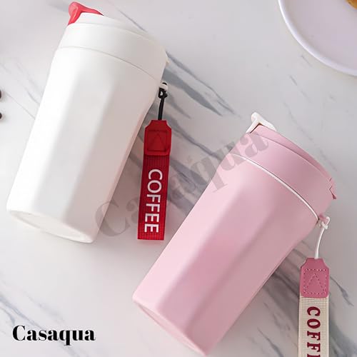Image of Reusable Coffee Travel Mug with Leakproof Flip Lid - 400ml, Set of 1, Portable Coffee Cup with Wrist Strap, Coffee Tumbler for Hot & Cold Drinks, Office, Travel, Car, Home (Random Colour)